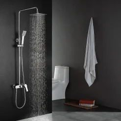 Kibath Colonne de douche extra-longue monocommande, carrée, 100-150 cm, finition chrome poli, en laiton
