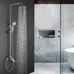 Kibath Colonne de douche extra-longue SIX ronde monocommande, 100-150 cm, finition chrome poli, en laiton