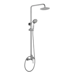 Kibath Colonne de douche extra-longue SIX ronde monocommande, 100-150 cm, finition chrome poli, en laiton