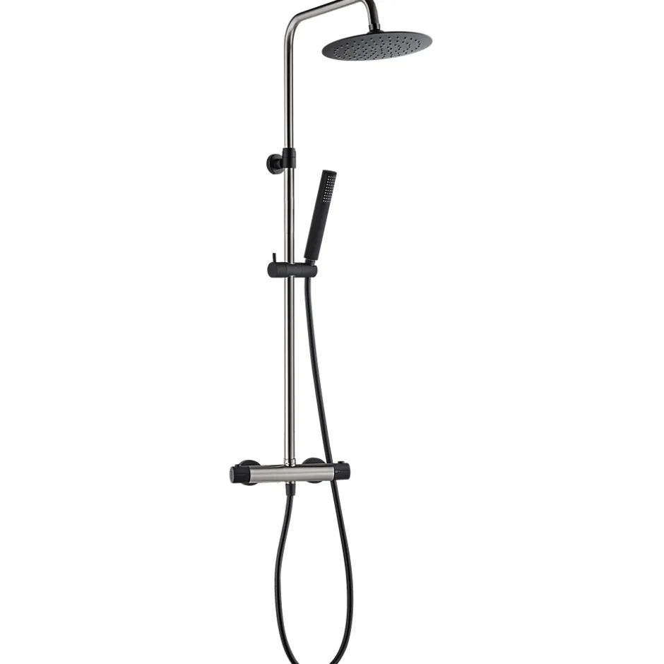 Essebagno Colonne de douche façon inox et noir avec thermostatique Kissy* Colonne De Douche Thermostatique