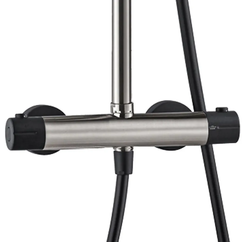 Essebagno Colonne de douche façon inox et noir avec thermostatique Kissy* Colonne De Douche Thermostatique