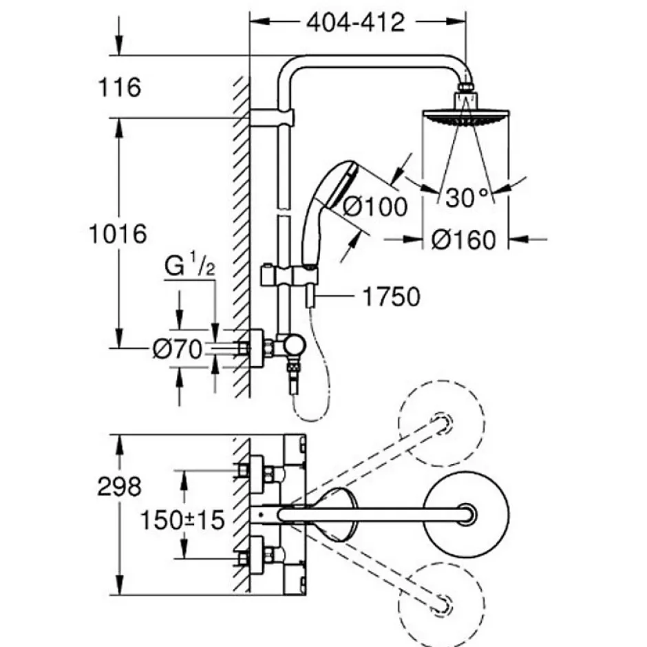 Grohe Colonne de douche Vitalio Start System 160 avec nettoyant robinetterie GrohClean* Colonne De Douche Thermostatique