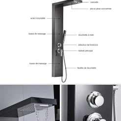 Saniverre Colonne de douche hydromassante KALY 4 jets Noir -* Colonne De Douche Hydromassante