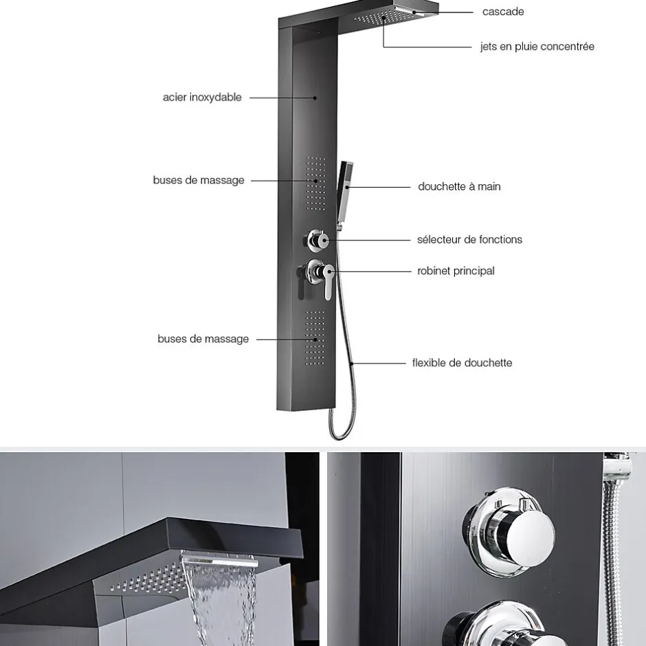 Saniverre Colonne de douche hydromassante KALY 4 jets Noir -* Colonne De Douche Hydromassante