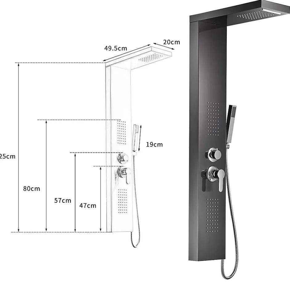 Saniverre Colonne de douche hydromassante KALY 4 jets Noir -* Colonne De Douche Hydromassante