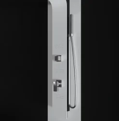 Laneri Colonne de douche hydromassage en aluminium verni en poudre blanche mat (frontal) et noir mat (lateral)
