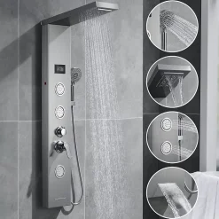 Auralum Max Colonne de Douche Hydromassante Panneau de douche Chromé en Inox Laiton Murale Système de Douche Digitale Multifonctionnel* Colonne De Douche Hydromassante