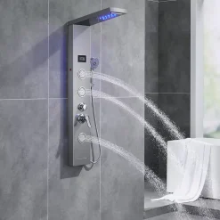 Auralum Max Colonne de Douche Hydromassante Panneau de douche Chromé en Inox Laiton Murale Système de Douche Digitale Multifonctionnel* Colonne De Douche Hydromassante