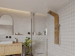 Vente-unique Colonne de douche hydromassante, pluie tropicale et panneau en bambou - 20 x 140 cm - TISSIA* Colonne De Douche Mécanique