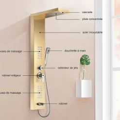 Saniverre Colonne de douche hydromassante LULY 4 jets + 1 robinet Or -* Colonne De Douche Hydromassante