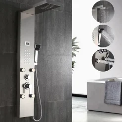 Auralum Max Colonne de Douche Hydromassante Panneau de douche Chromé en Inox Laiton Murale Système de Douche Digitale Multifonctionnel* Colonne De Douche Hydromassante