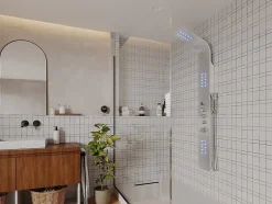 Vente-unique Colonne de douche hydromassante thermostatique à leds - 20 x 165cm - Argent - FELICITA