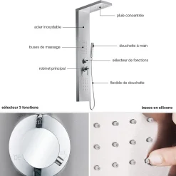 Saniverre Colonne de douche hydromassante ZENY 3 jets Gris / Argent -* Colonne De Douche Hydromassante
