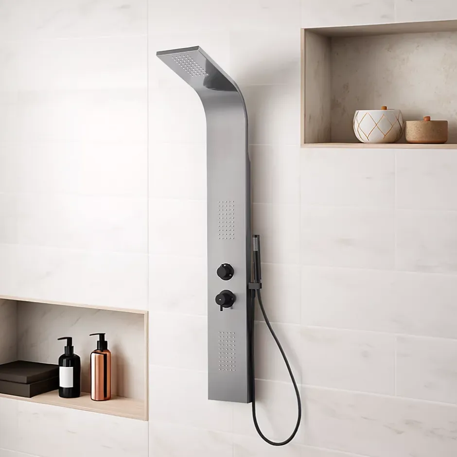 Essebagno Colonne de douche hydromassante mécanique avec pommeau + douchette + flexible finition gun metal Esseflat* Colonne De Douche Hydromassante