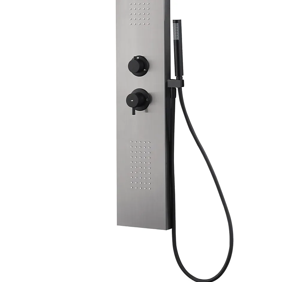 Essebagno Colonne de douche hydromassante mécanique avec pommeau + douchette + flexible finition gun metal Esseflat* Colonne De Douche Hydromassante