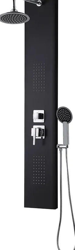 Edouard Rousseau Colonne de douche hydromassante mécanique avec pommeau + douchette 1 jet + flexible, noir, Houka