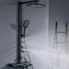 Homelody Colonne de Douche Hydromassante Thermostatique Noir avec LED et Affichage Numérique, Ensemble Complet avec Étagère de Rangement