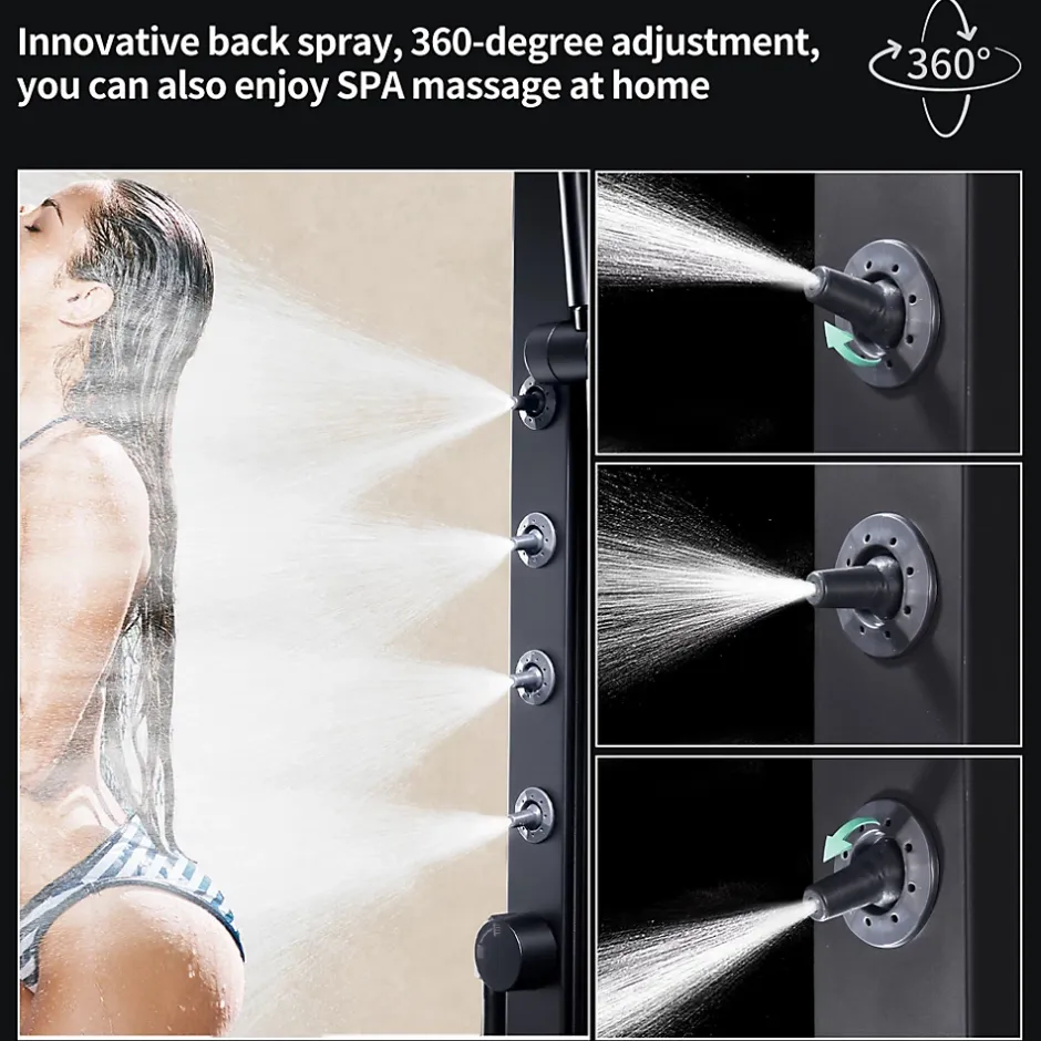 Homelody Colonne de Douche Hydromassante Thermostatique Noir avec LED et Affichage Numérique, Ensemble Complet avec Étagère de Rangement