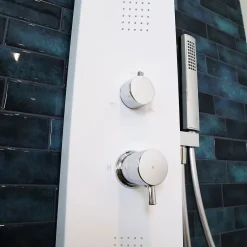 Essebagno Colonne de douche hydromassante mécanique avec pommeau + douchette + flexible blanc Esseflat