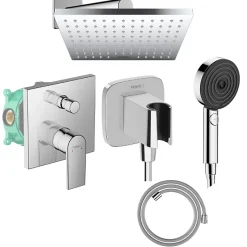 Hansgrohe Colonne de douche mécanique Vernis Shape Douche de tête Vernis Shape Flexible Designflex Douchette Pulsify chromé