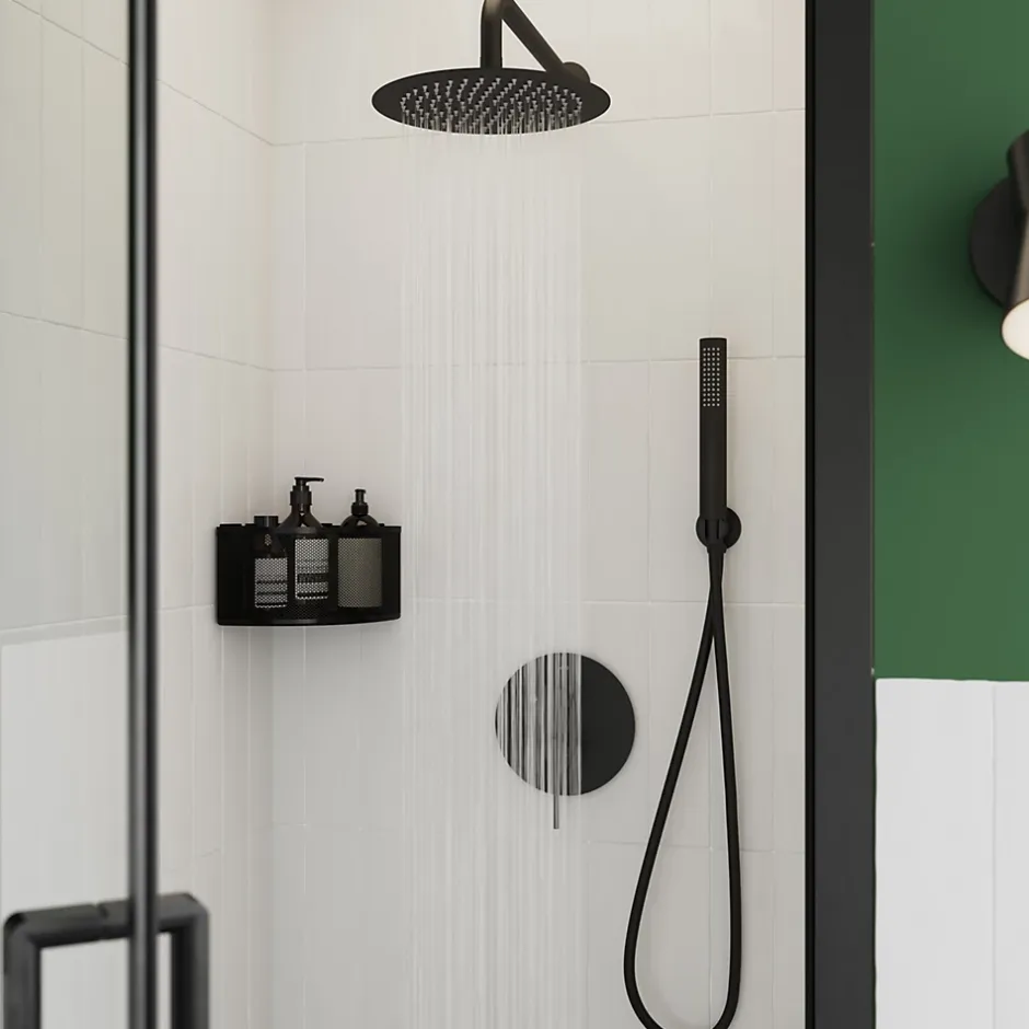 GoodHome Colonne de douche mécanique encastrée en laiton massif finition noir mat, Owens