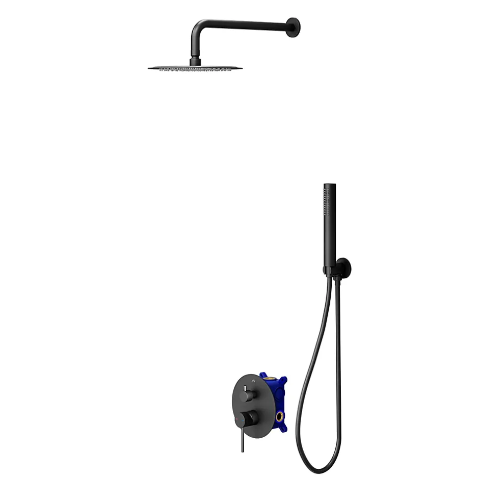 GoodHome Colonne de douche mécanique encastrée en laiton massif finition noir mat, Owens