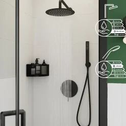 GoodHome Colonne de douche mécanique encastrée en laiton massif finition noir mat, Owens
