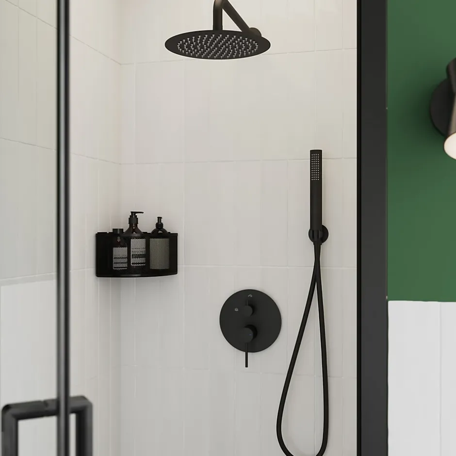 GoodHome Colonne de douche mécanique encastrée en laiton massif finition noir mat, Owens