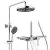 Homelody Colonne de Douche Mécanique avec Étagère 40 cm et Cascade Douchette 5 Jets et Jet Pluie Hauteur Réglable 940 a 1200 mm Chromé
