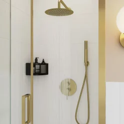 GoodHome Colonne de douche mécanique encastrée en laiton massif finition satin, Owens