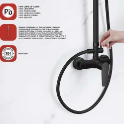 Poalgi Colonne de douche mécanique avec barre extensible SKY BATH noir mat série NATURE