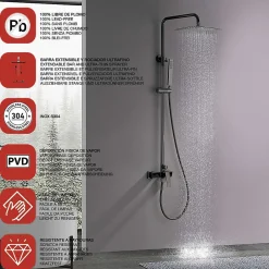 Poalgi Colonne de douche mécanique avec barre extensible SKY BATH noir cristal PVD série INFINITE* Colonne De Douche Mécanique
