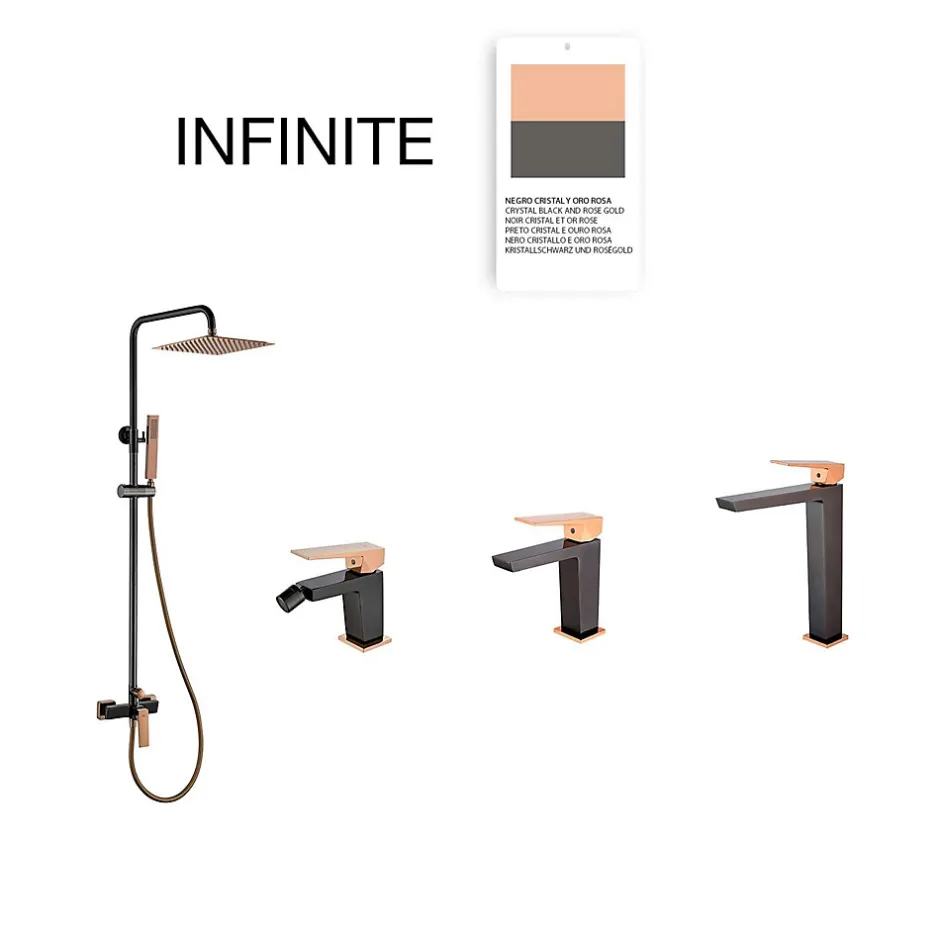 Poalgi Colonne de douche mécanique avec barre extensible SKY BATH noir cristal et or rose PVD série INFINITE