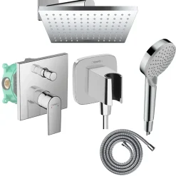 Hansgrohe Colonne de douche mécanique Vernis Shape Douche de tête Vernis Shape Flexible Métaflex Douchette Vernis Blend chromé* Colonne De Douche Encastrable