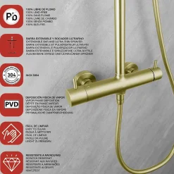 Poalgi Colonne de douche mécanique avec barre extensible SKY BATH or brossé PVD série PROMISE