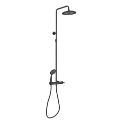 Galedo Colonne de douche mécanique avec pommeau + douchette 2 jets + flexible + barre réglable, noir mat, Arty* Colonne De Douche Mécanique