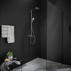 Hansgrohe Colonne de douche mécanique chrome avec pommeau rond + douchette 1 jet + flexible, Crometta S 240