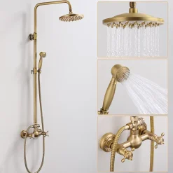 Homelody Colonne de Douche Mécanique Ensemble de Douche à Double Poignée Rétro Système de Douche Réglable Kit de Douche en Laiton