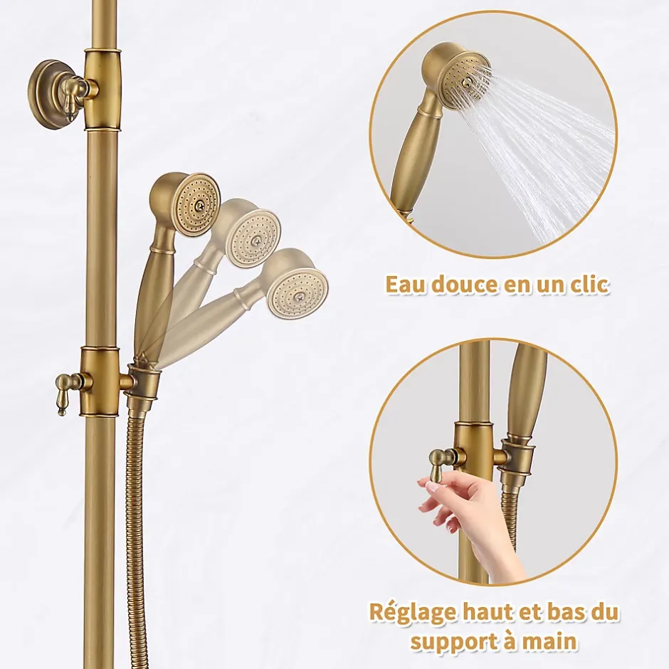 Homelody Colonne de Douche Mécanique Ensemble de Douche à Double Poignée Rétro Système de Douche Réglable Kit de Douche en Laiton