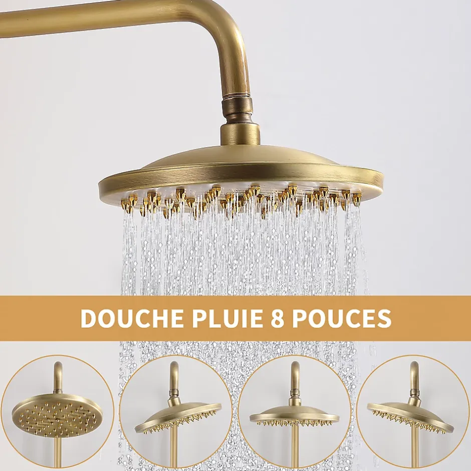 Homelody Colonne de Douche Mécanique Ensemble de Douche à Double Poignée Rétro Système de Douche Réglable Kit de Douche en Laiton