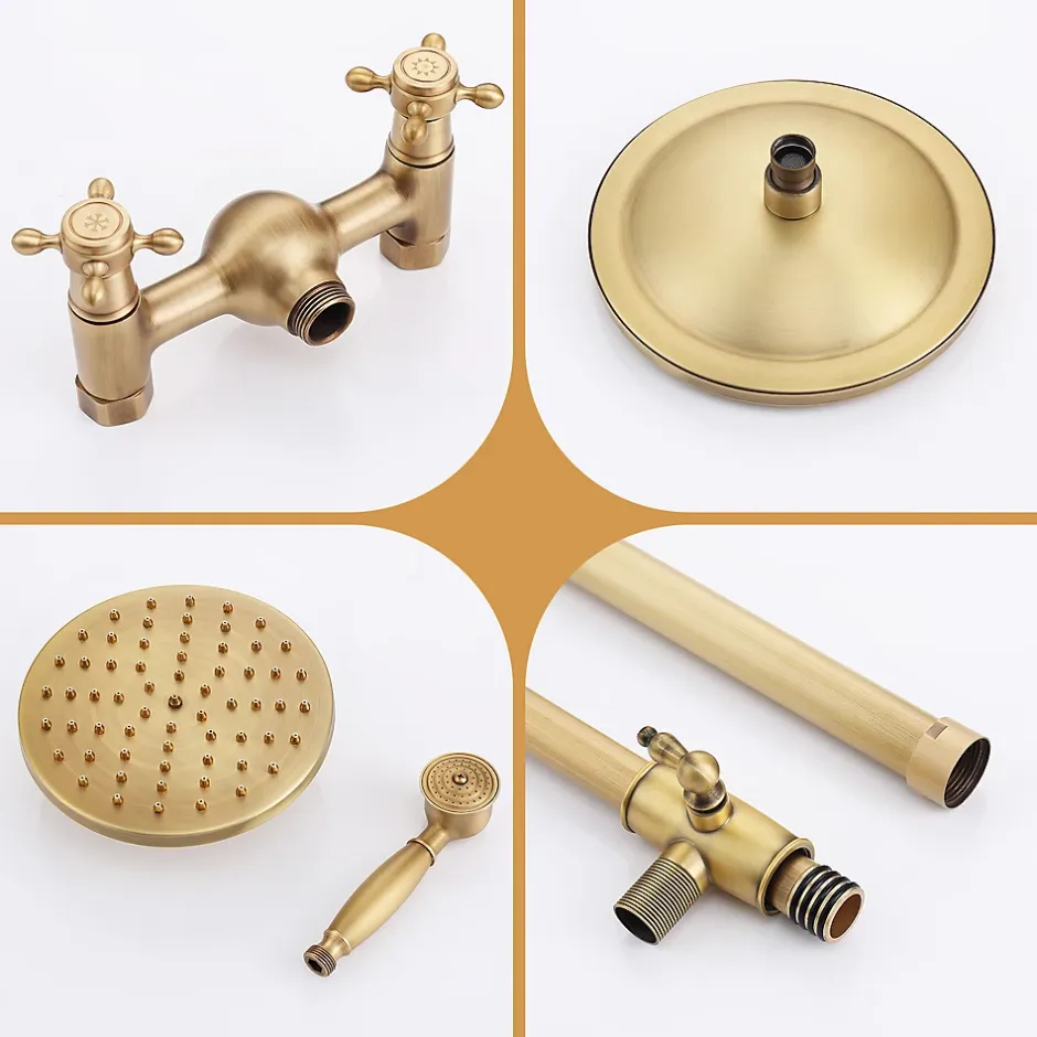 Homelody Colonne de Douche Mécanique Ensemble de Douche à Double Poignée Rétro Système de Douche Réglable Kit de Douche en Laiton