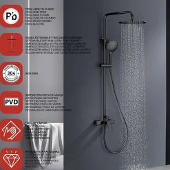 Poalgi Colonne de douche mécanique avec barre extensible SKY BATH noir cristal PVD série GLORY* Colonne De Douche Mécanique