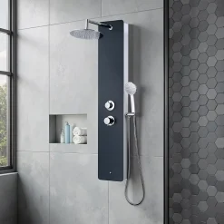 Edouard Rousseau Colonne de douche mécanique avec pommeau + douchette 1 jet + flexible, gris anthracite, Eris