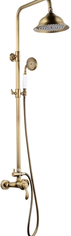 Edouard Rousseau Colonne de douche mécanique avec pommeau + douchette 1 jet + flexible + barre réglable, vieux bronze, Byron