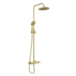 Galedo Colonne de douche mécanique avec pommeau + douchette 2 jets + flexible + barre réglable, doré brossé, Arty* Colonne De Douche Mécanique