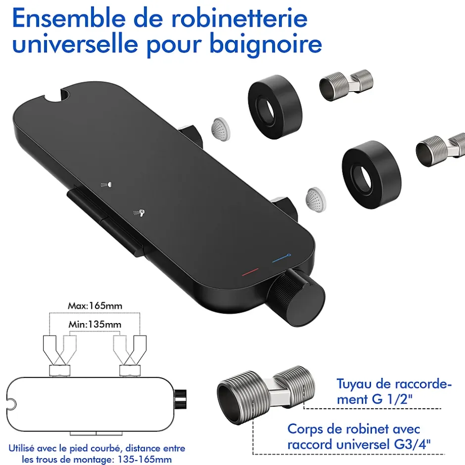 Homelody Colonne de Douche Mecanique avec Étagère Ensemble de Douche Douchette et Tête de Douche Hauteur Réglable 839 à 1164 mm ABS Noir