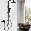 Homelody Colonne de Douche Mecanique avec Mitigeur 2 Fonctions Jet Pluie Douchette a Main Hauteur Reglable 839 a 1164 mm Inox Noir* Colonne De Douche Mécanique