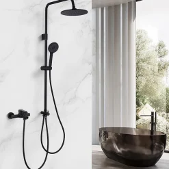 Homelody Colonne de Douche Mecanique avec Mitigeur 2 Fonctions Jet Pluie Douchette a Main Hauteur Reglable 839 a 1164 mm Inox Noir* Colonne De Douche Mécanique