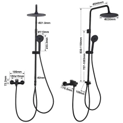 Homelody Colonne de Douche Mecanique avec Mitigeur 2 Fonctions Jet Pluie Douchette a Main Hauteur Reglable 839 a 1164 mm Inox Noir* Colonne De Douche Mécanique