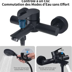 Homelody Colonne de Douche Mecanique avec Mitigeur 2 Fonctions Jet Pluie Douchette a Main Hauteur Reglable 839 a 1164 mm Inox Noir* Colonne De Douche Mécanique
